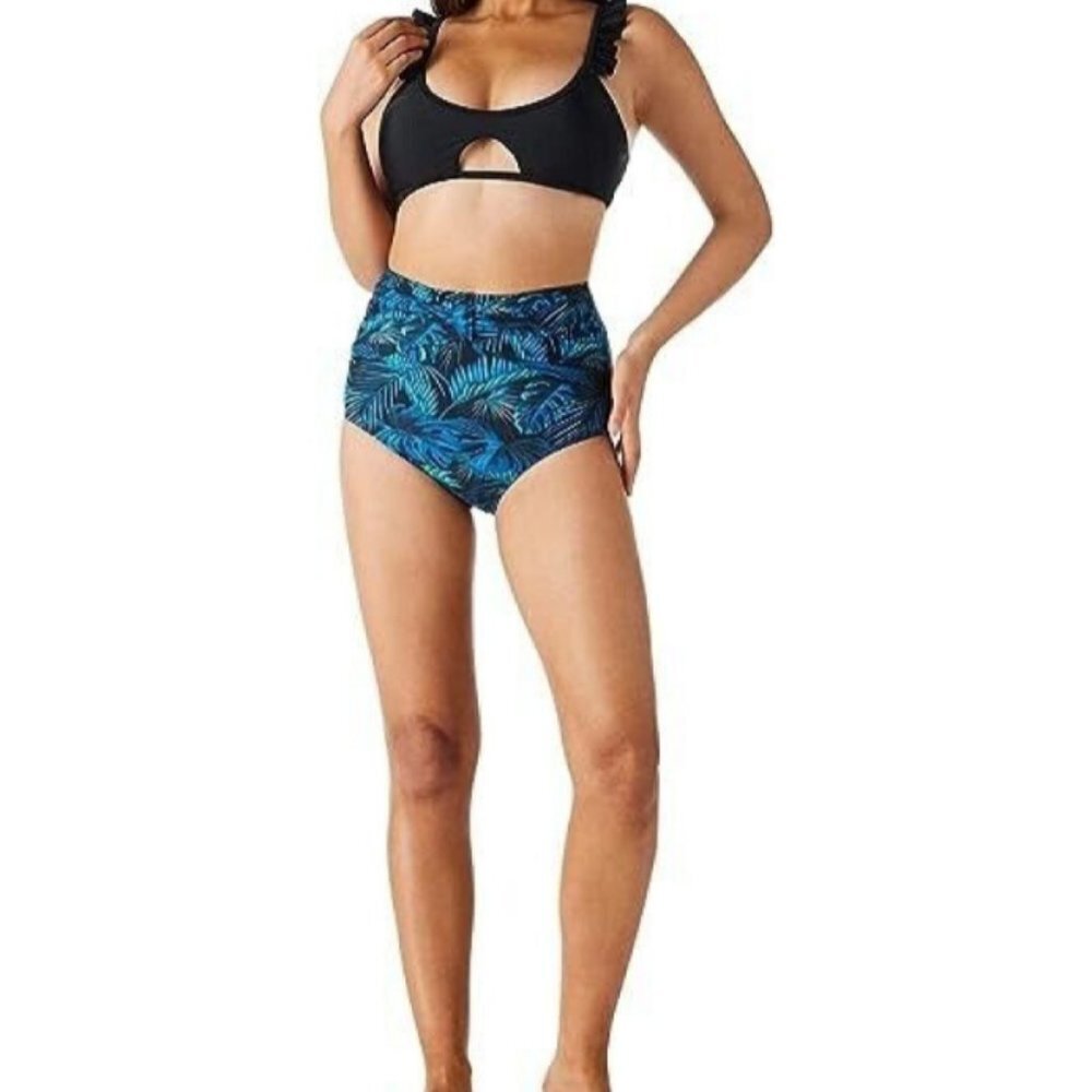 RELLECIGA  Bowknot High Waisted Bikini Bottoms Tummy Control Blue Size S